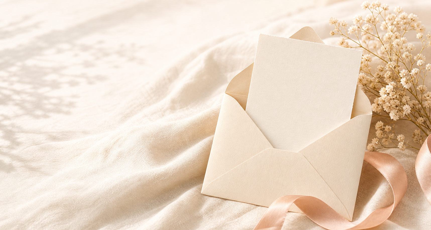 Cream envelope and blank letter on soft fabric
